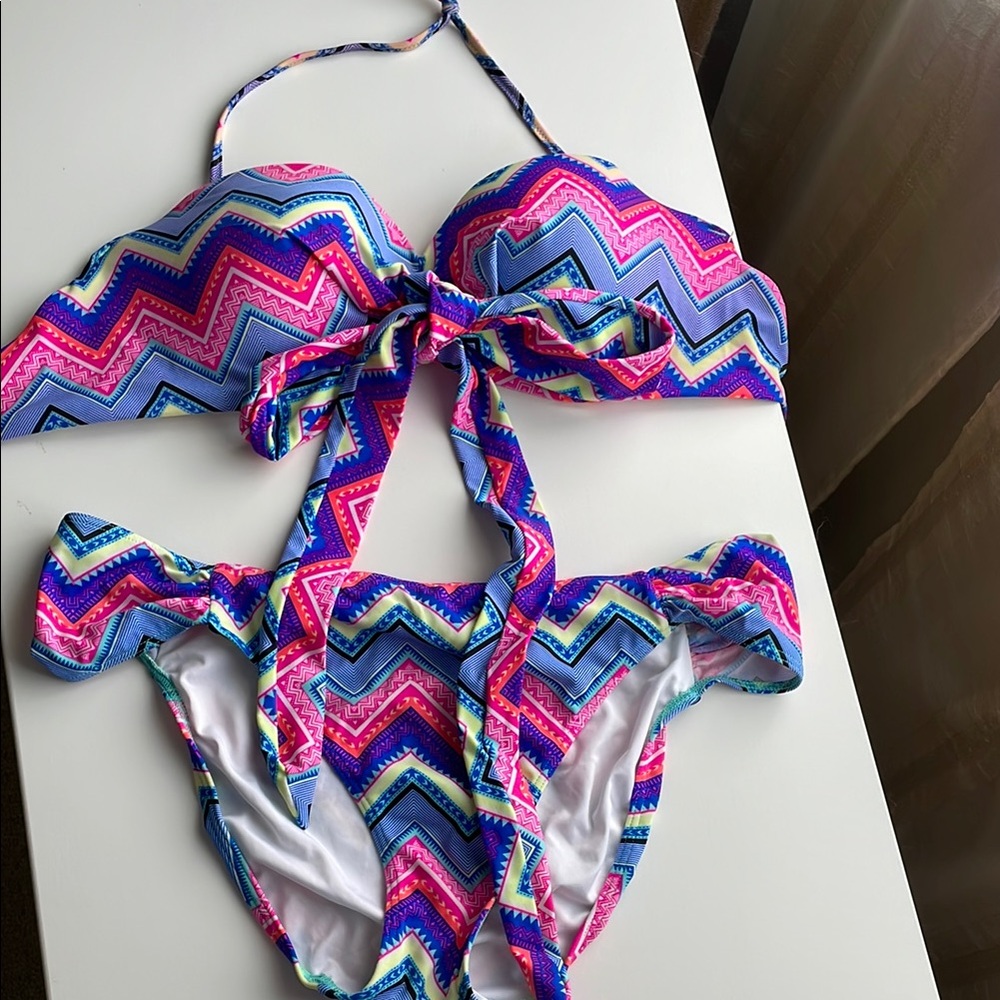 PINK Victoria's Secret Pink and Blue Chevron Bikini